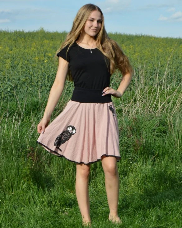 Sukně s ručním tiskem - sova